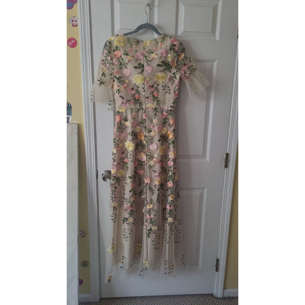New Bridal Carole Formal Prom Dress Size 4 Beige Floral Embroidered Tulle Maxi - Picture 10 of 15